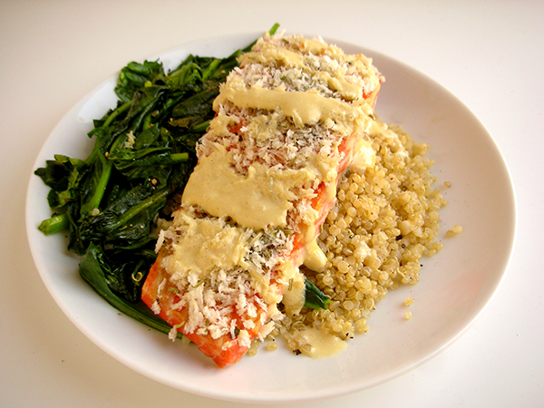 panko-topped salmon with dijon sauce