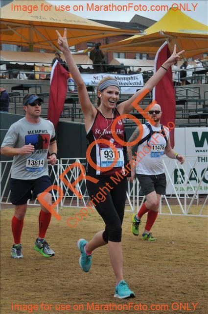 Melissa Klotz Crossing the Finish Line at St Jude Marathon