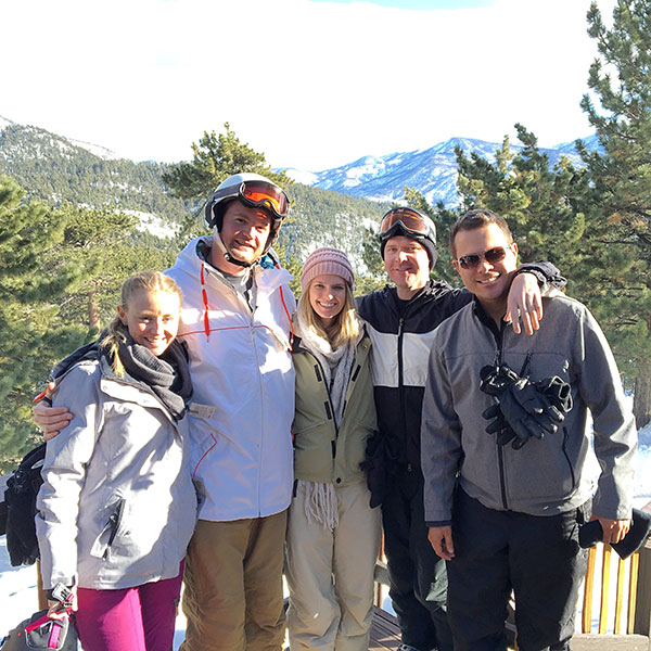 Group shot of friends at Snow Summit in Big Bear, CA