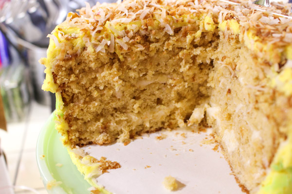 Pina Colada Cake with Toasted Coconut