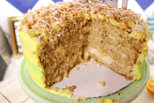 Pina Colada Cake with Toasted Coconut